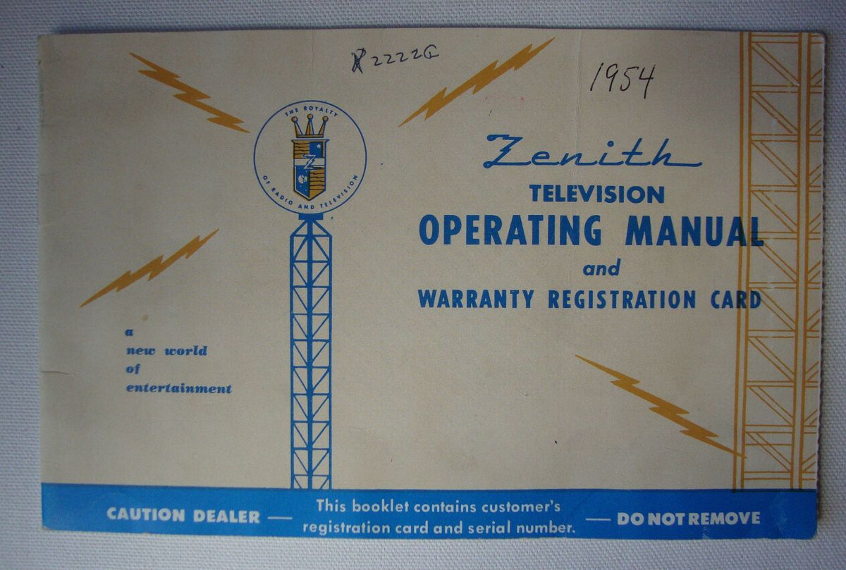Zenith Television Vintage 1954 Original Owners Manual RARE