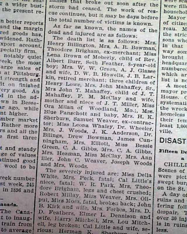 1899 Old Newspaper Kirksville MO Missouri Adair County Tornado Cyclone