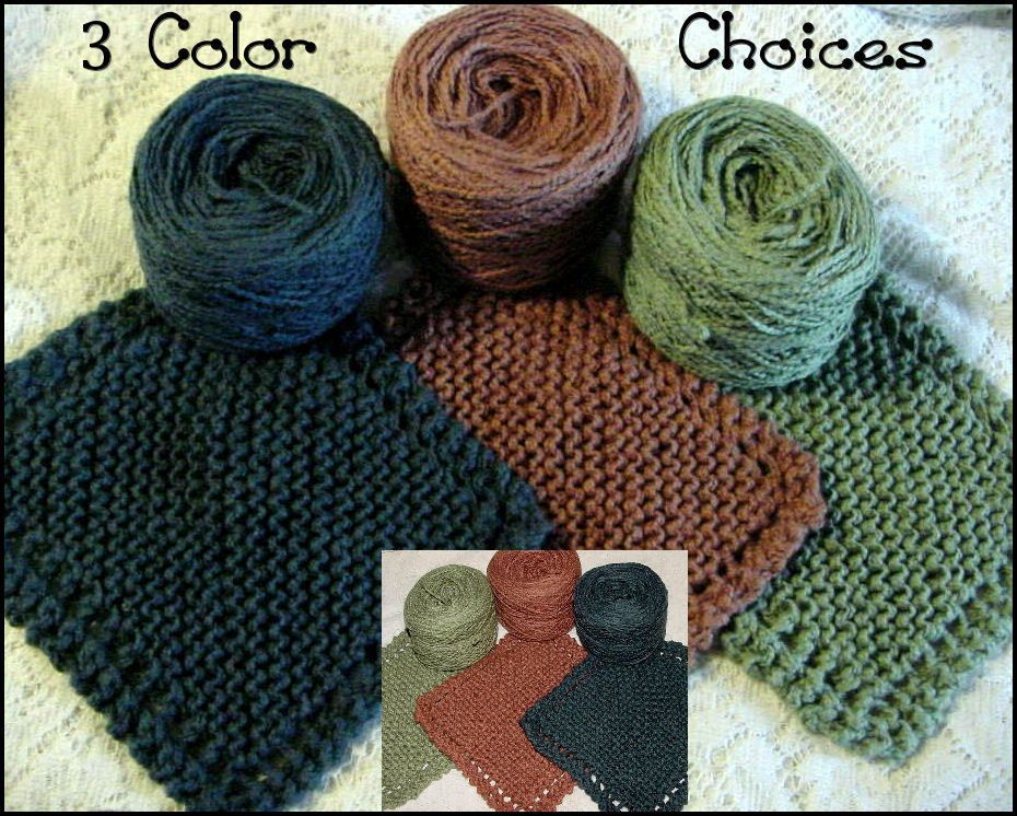 Wash Cloth Kit with Easy Pattern 100 Cotton Yarn 3 Color Choice