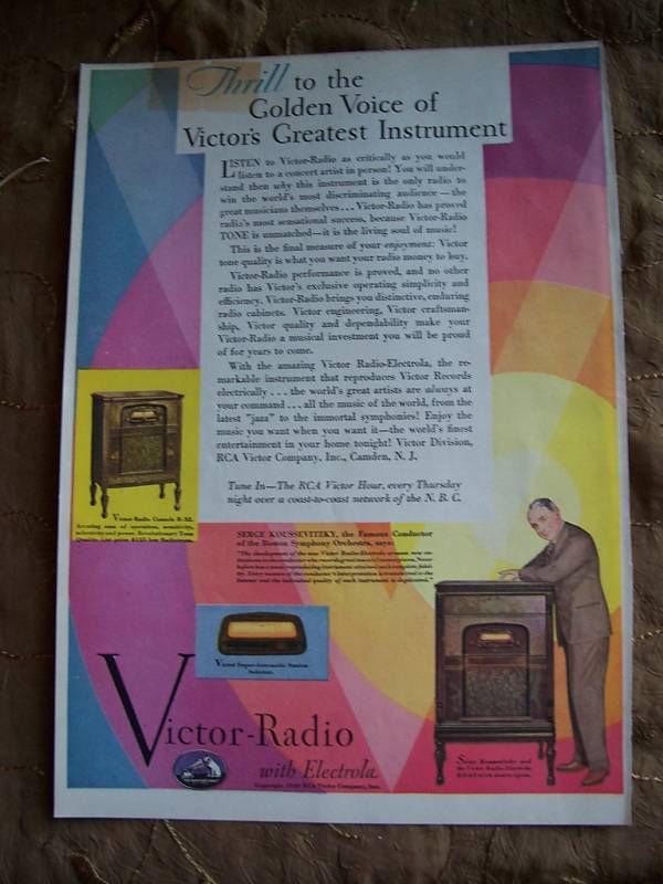 1930 RCA Victor Radio Electrola RE45 Koussevitzky Ad