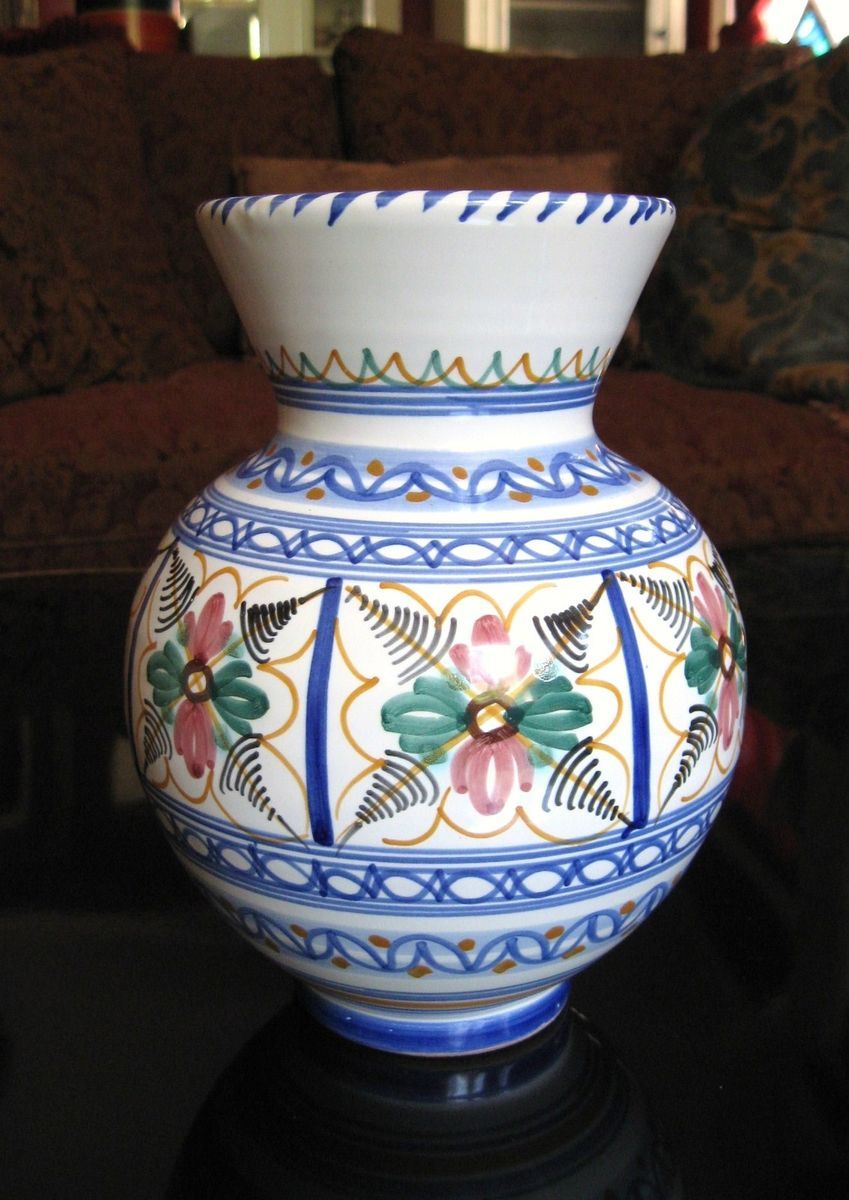 VINTAGE DE LA CAL BARREIRA PUENTE VASE SPAIN Majolica Art Pottery Hand