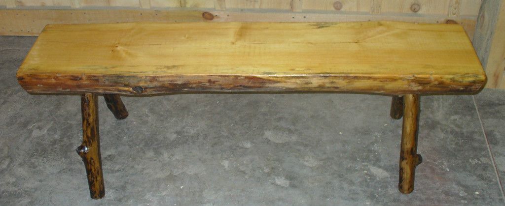 Handcrafted Half Log Pine Bench with Maple Log Legs