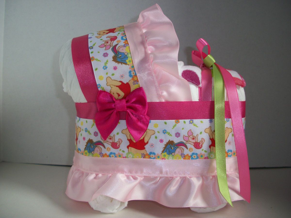 WINNIE THE POOH GIRL DIAPER BASSINET BABY SHOWER CENTERPIECE TABLE