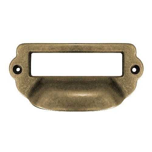 Label Holder 73mm Cabinet Cup Bin Pull Antique Brass