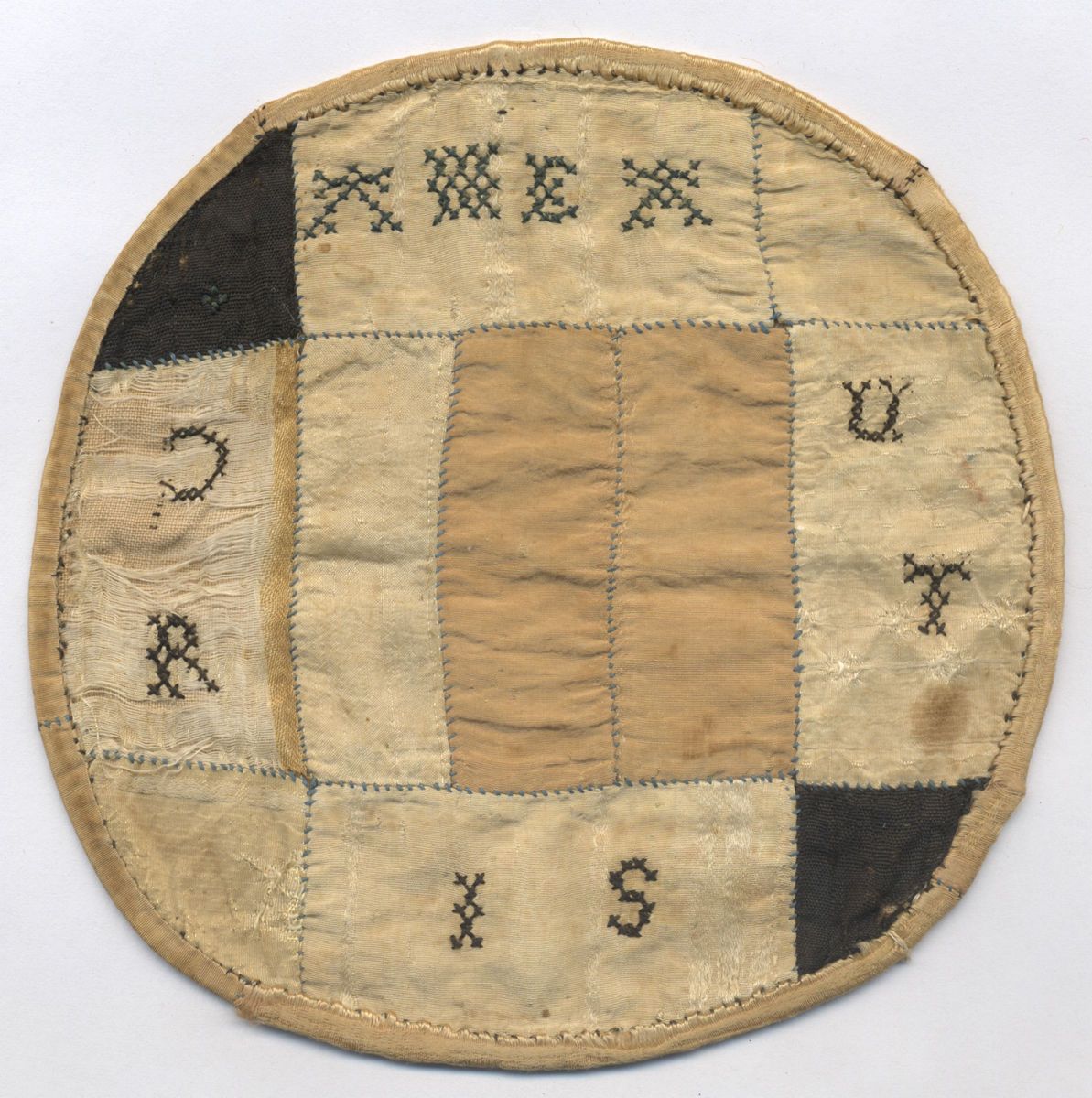 19th Century PA Handmade Silk INITIALED Moravian Circular Love Token