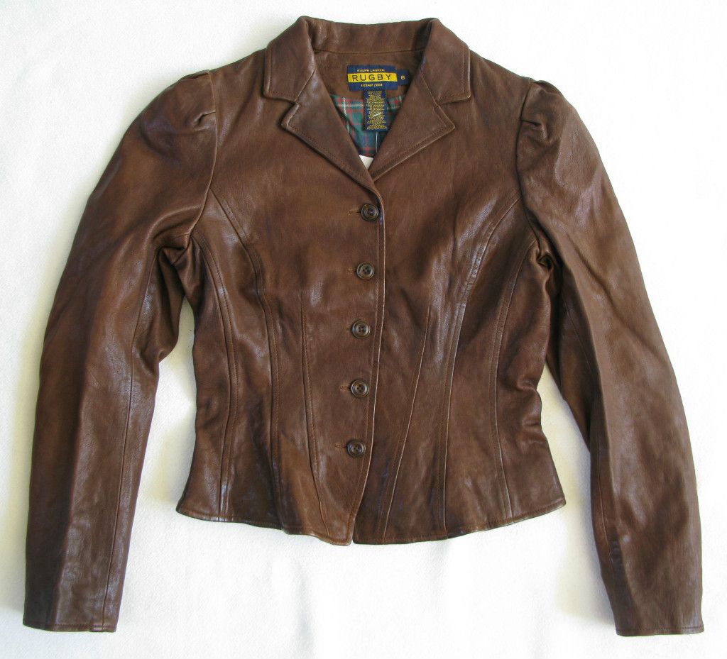 568 Ralph Lauren Rugby Distressed Leather Puff Sleeved Short Blazer