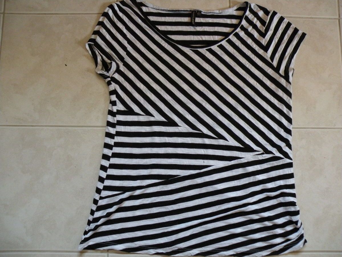 Susan Lawrence Striped Pieced Tunic Tee Top Sz Large