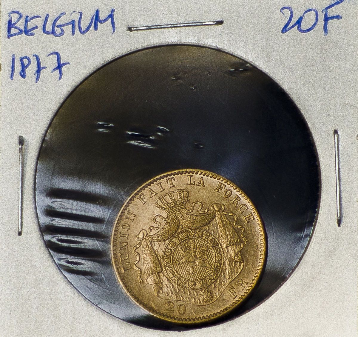 1877 Belgium 20 Gold Francs Leopold II Fine Beard