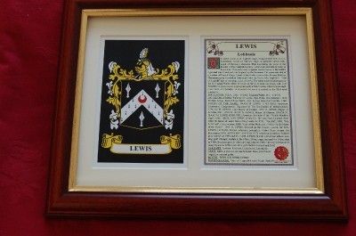 Lewis Heraldic Framed Coat of Arms Family Crest