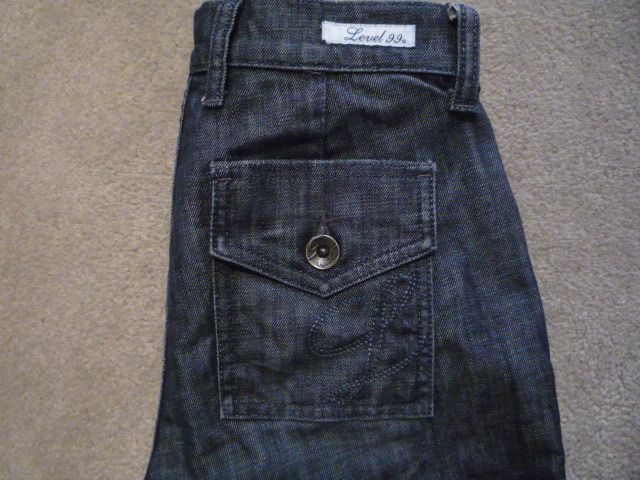 LEVEL 99 Mid High Rise Flare Leg Stretch Jeans Flap Pocket sz 25 28 x