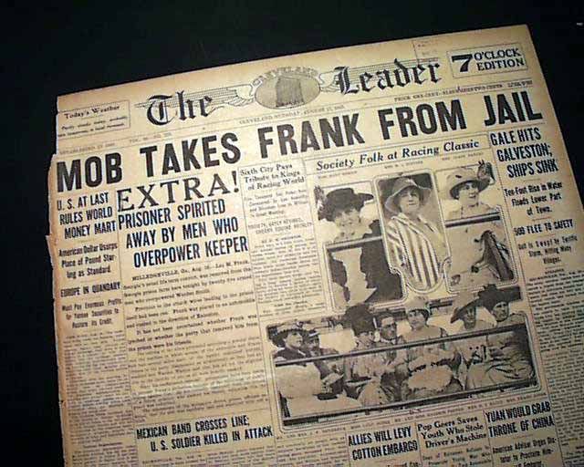 Leo Frank Lynched Hanged Mary Phagan 1915 Newspaper Mob