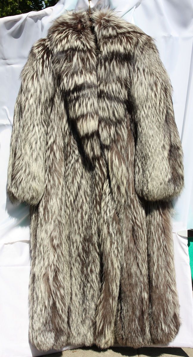 Silver Fox Fur Full Length Coat Leppert Roos Size 12 Mint