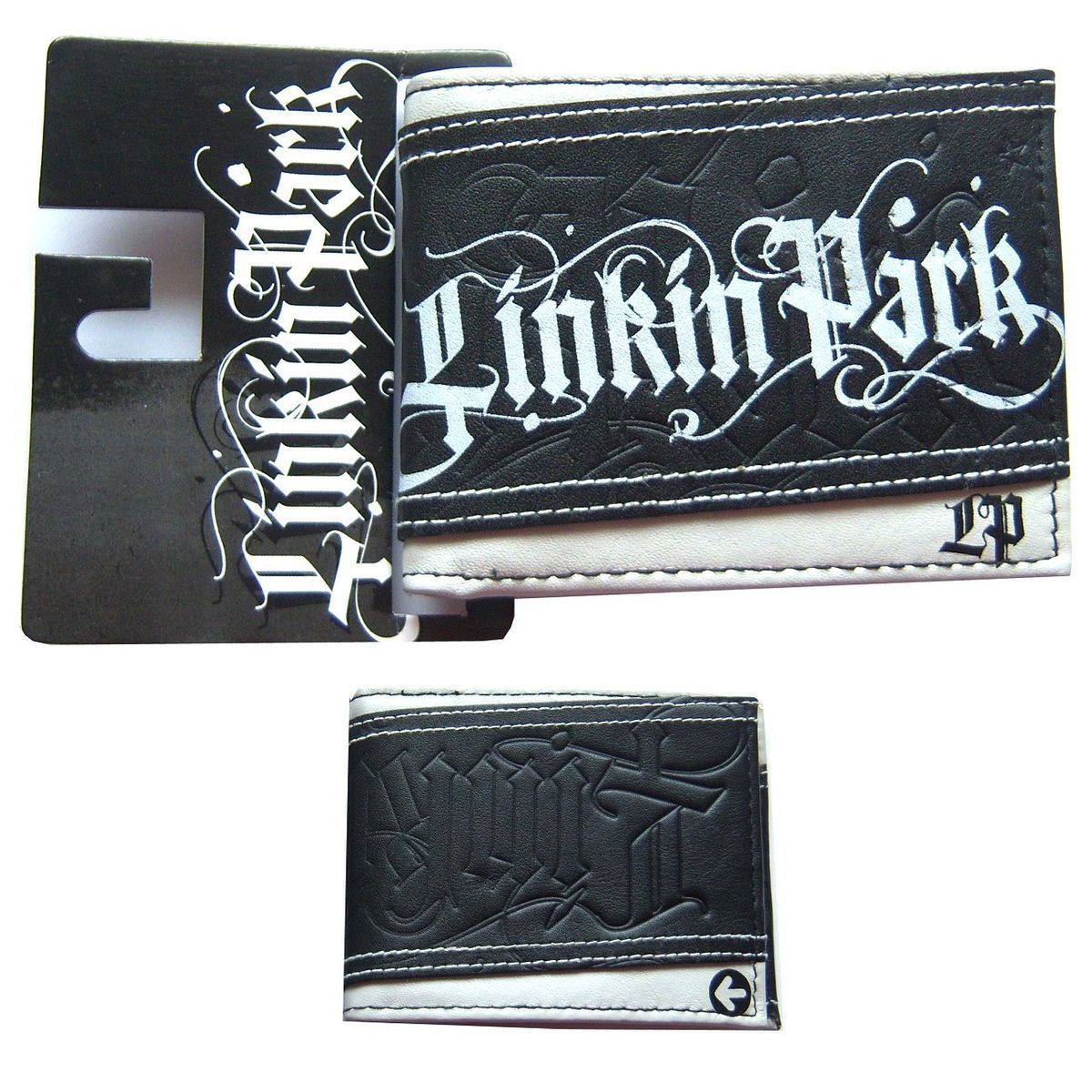 LINKIN PARK EMBOSSED GOTHIC BLACK STRIPE LOGOS GREY BI FOLD WALLET NEW