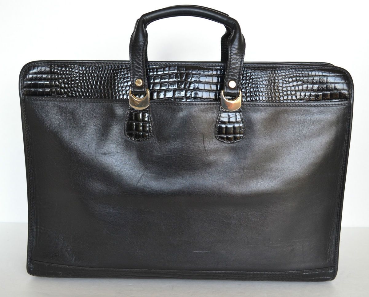 LOMBARDO Vintage BLACK CROC LEATHER BRIEFCASE LAPTOP PORTFOLIO