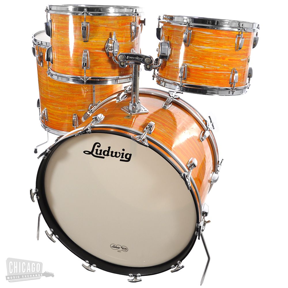 Ludwig late 60s Mod Orange 4 piece 4pc vintage Big Beat drum kit set