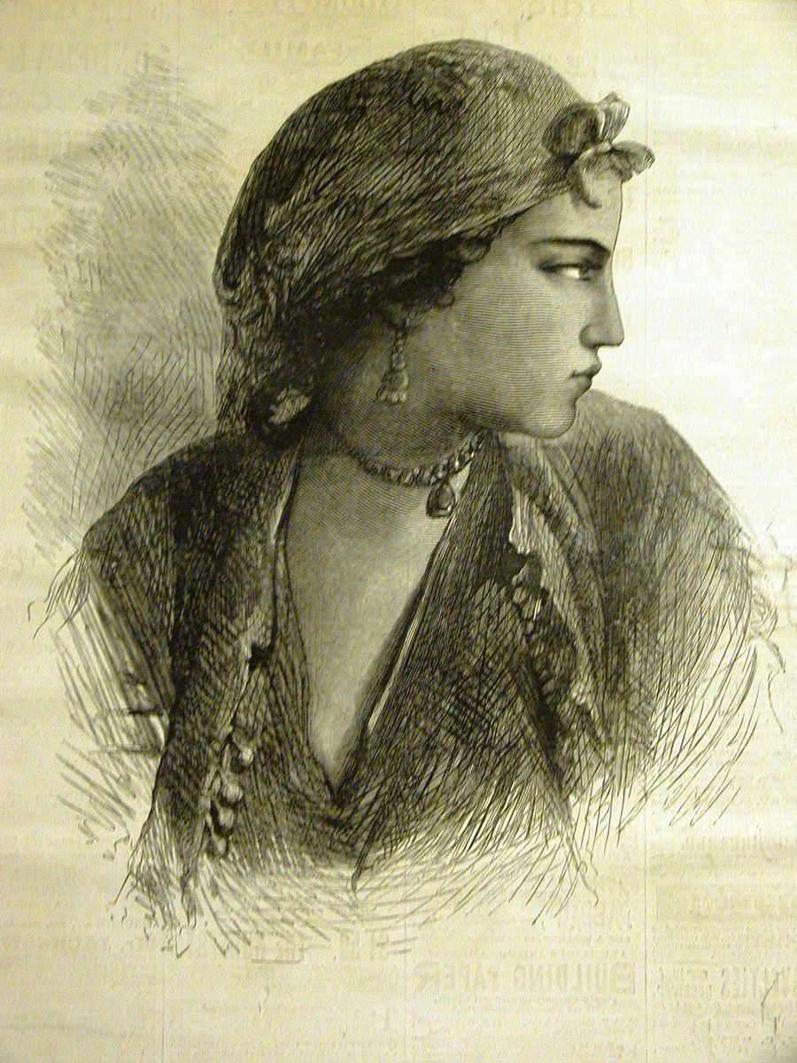 Egron Lundgren A NUBIAN GIRL from CAIRO EGYPT 1873 Antique Engraving