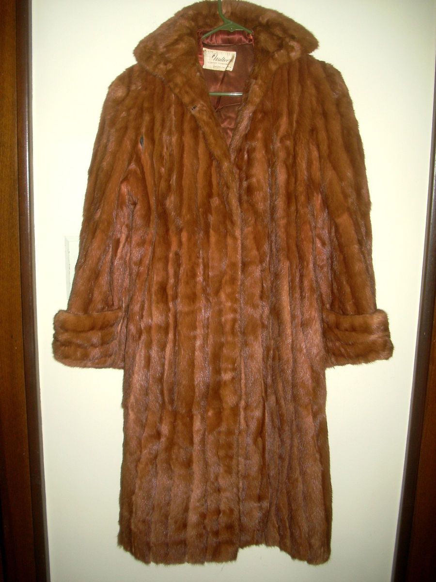 Walters Cognac Brown Real Mink Fur Swing Med to Long Coat M Repair