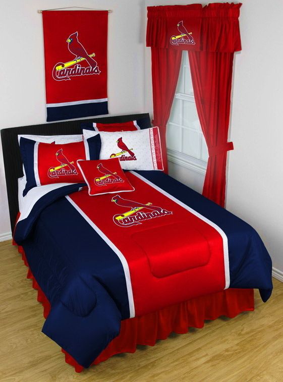 ST LOUIS CARDINALS SIDELINES COMFORTER BEDSKIRT SHAM & SHOWER CURTAIN