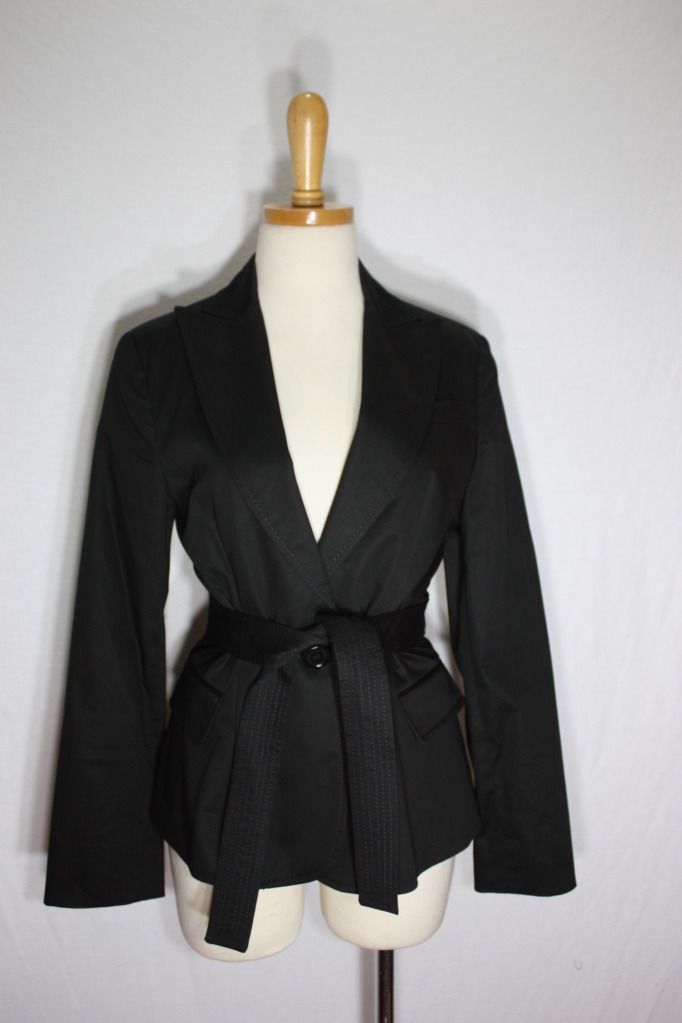 298 NEW BCBG MAXAZRIA LUCIANA BLACK COTTON BELT TIE WORK BLAZER JACKET