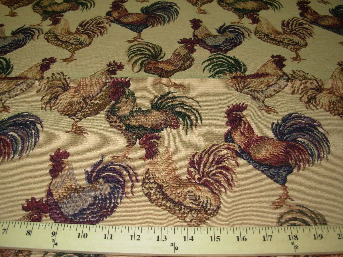 Roosters Tapestry Pillow Panel Fabric 26x24 inch Made in Italy