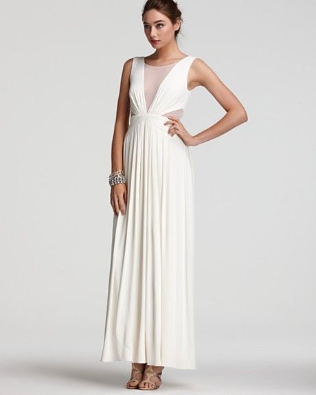 New BCBG Magdalena White Sheer Cutout Jersey Gown s $348