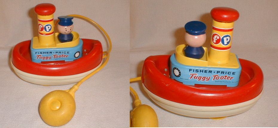 VG 1967 Fisher price Tuggy Tooter Tugboat Toy Works Great Free