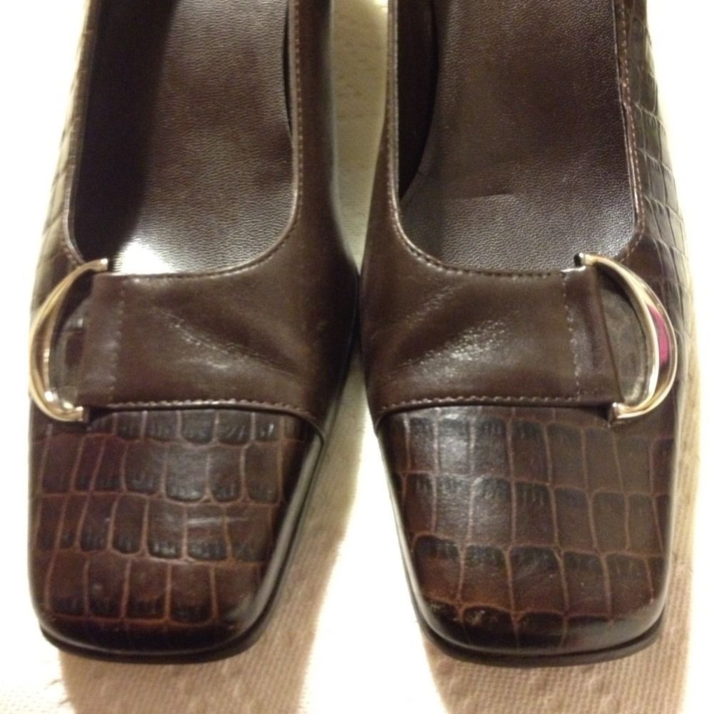 145 Etienne Aigner Manzoni Dark Brown Crocodile Leather Pumps Shoes