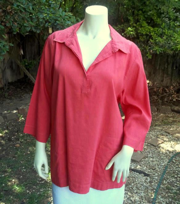 FISHER Stretch Linen CAMP SHIRT Top TUNIC L  200 Fun PINK