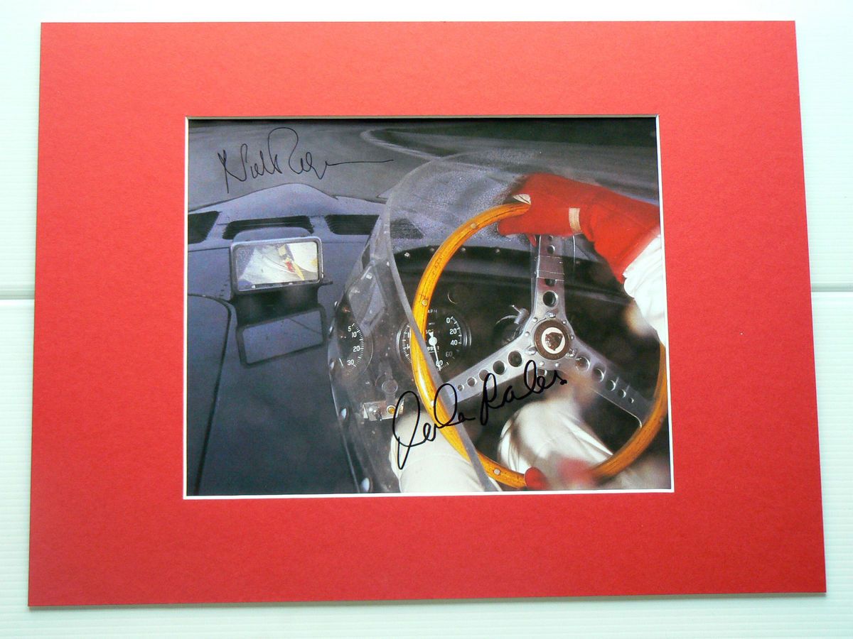 Hand SIGNED Nick Mason Mark Hales Jaguar D Type 1955 mounted printers