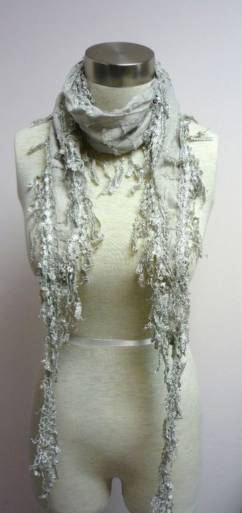 Gray Square Mark Vintage European Lace Tassel Scarf