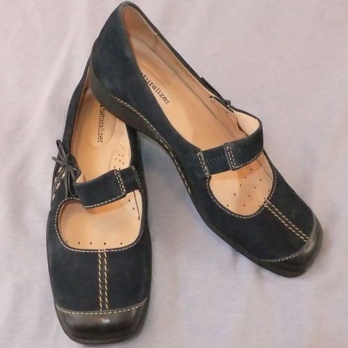 Daily Navy Blue Suede Shoes Ladies 7 M Mary Jane Leather Flats
