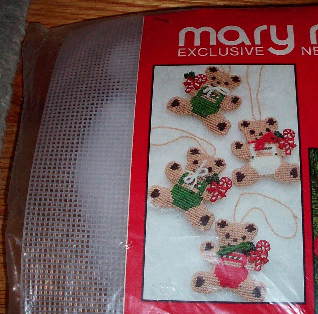 Mary Maxim Vintage Plastic Canvas Kit 27395 Teddy Bear Ornaments