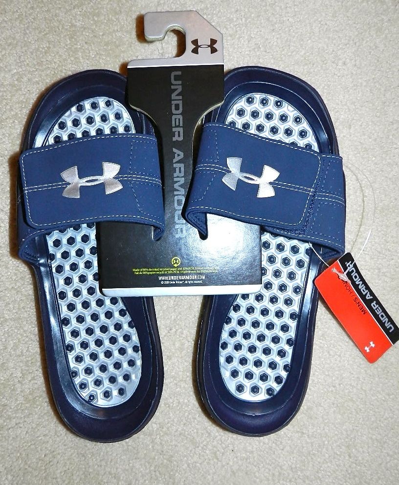 NWT Mens UNDER ARMOUR Flip Flop Shoe Sandal Massage Slide Blue Gray 10