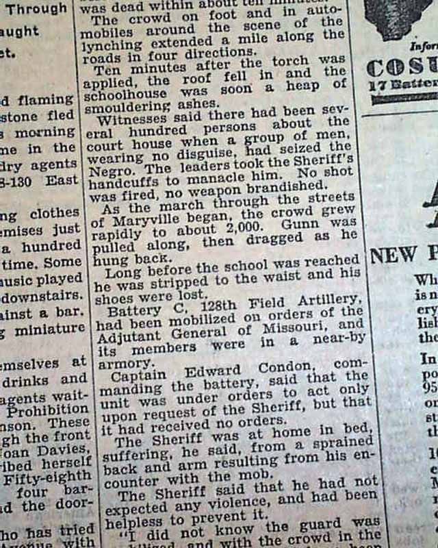 Maryville MO Negro Lynching Raymond Gunn 1931 Newspaper