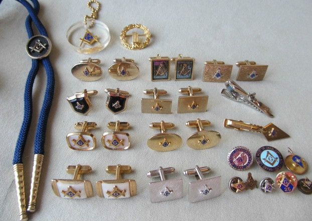 Vintage FREE MASON MASONIC Men CUFFLINK Tie Bar Tack Jewelry Lot