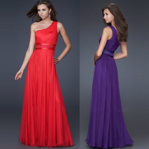 One Shoulder Chiffon Prom Evening Bridesmaid Maxi Dress AU