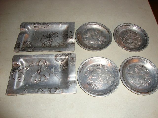 Vintage Wendell August Forge Aluminum Coaster Set Ashtray Quaker State