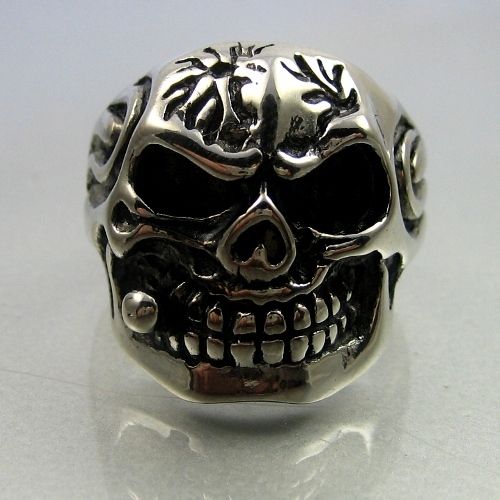 Heavy Biker Stainless Steel Skull Smoker Mens Ring