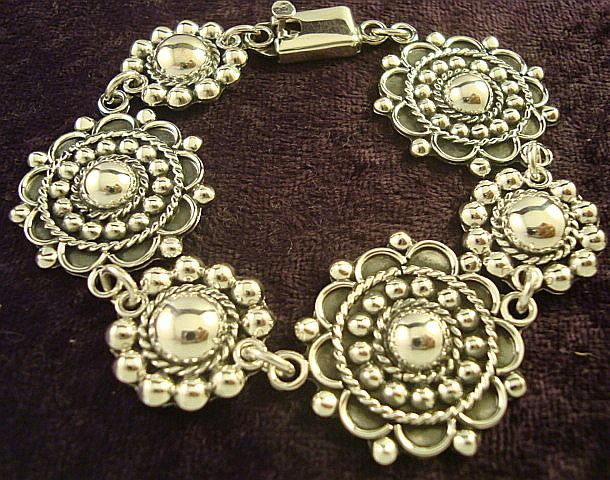 Taxco Mexican Sterling Silver Deco Beaded Bead Bracelet Mexico