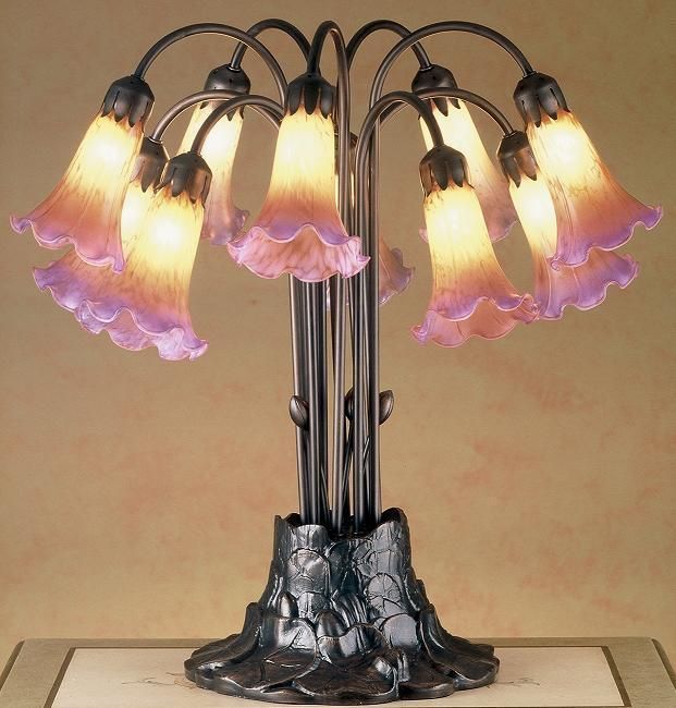 Meyda Tiffany 10 Lt Soft Amber Lavender Purple Pond Lily 22 Table Lamp