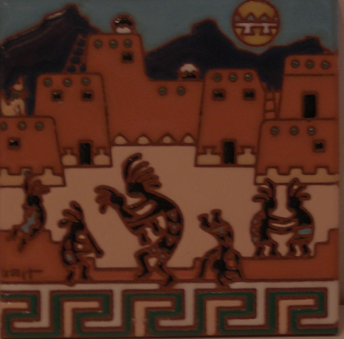 Kokopelli Desert 6x6 Earthtones Ceramic Wall Hand Glazed Tile Signed