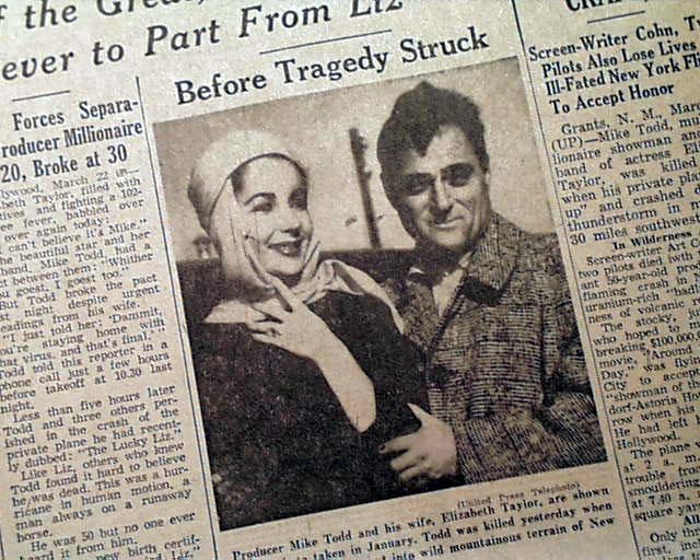 Mike Todd Airplane Crash Death Liz TAYLOR1958 Newspaper