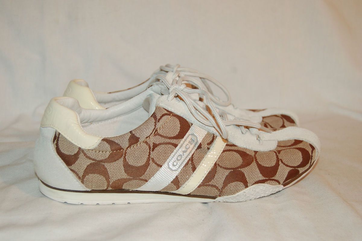 Coach Katelyn Canvas Suede Tan Signature Logo Sneakers Shoes Size 9 M