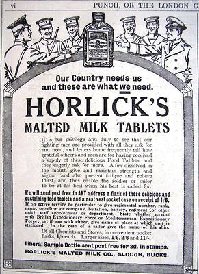 1915 HORLICKS B.E.F. Malted Milk Tablets ADVERT   Small WW1 Print Ad