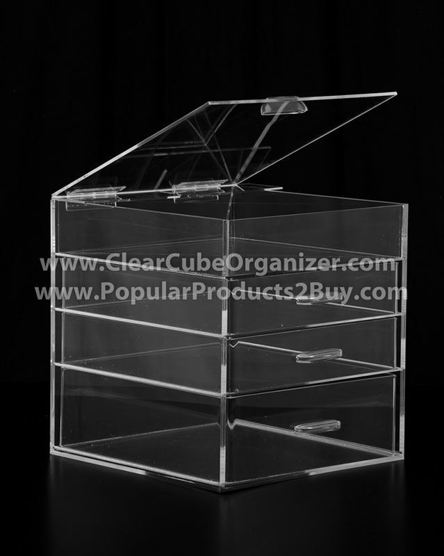 Acrylic Clear Cube Makeup Organizer w/Drawers Display