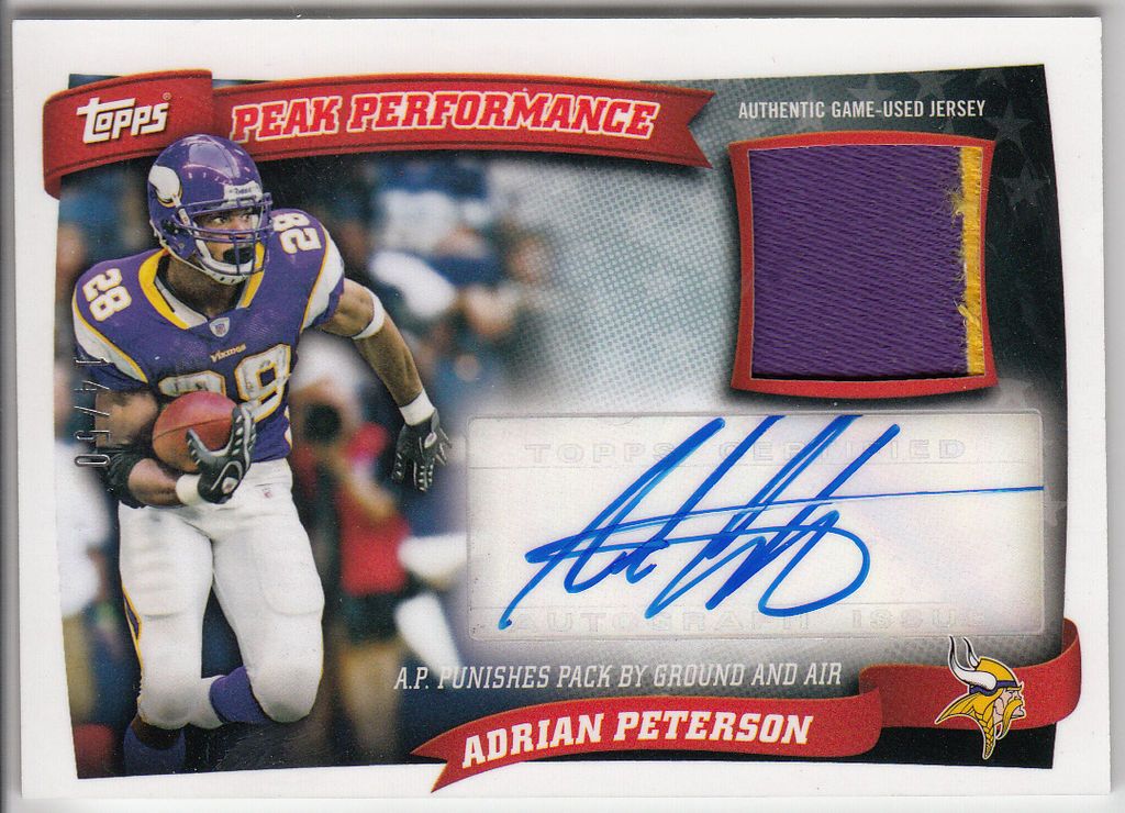 2010 Topps Peak Perform ADRIAN PETERSON Auto Patch /50