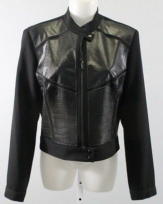 ALBERTO MAKALI Blk Crocodile Embossed Leather Panel Zip Up Motorcycle