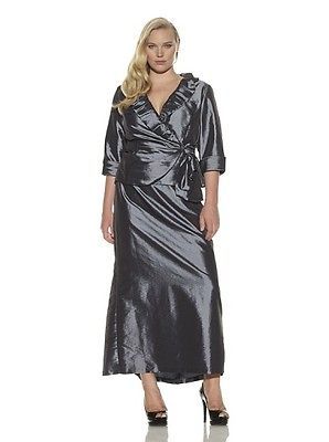 Alex Evenings 2 Piece 3/4 Sleeve Taffeta Dress in Steel Size 24