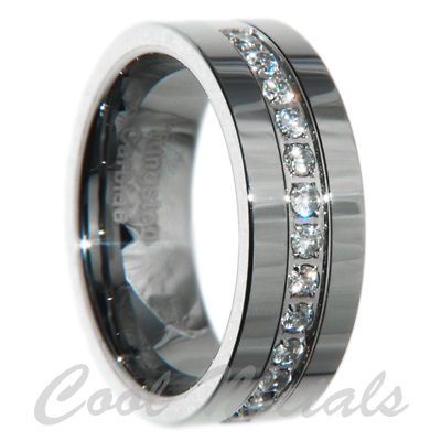 8mm Tungsten Carbide CZ Men Wedding Ring Band Size 12.5