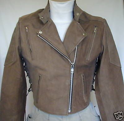 WOMENS BUCKSKIN BROWN PREM LEATHER MOTORCYCLE JACKET 2X